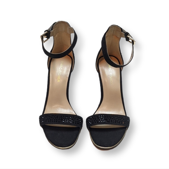 Marc Fisher Betye Black Rhinestone Sandal Pumps with Ankle Strap - Picture 4 of 8